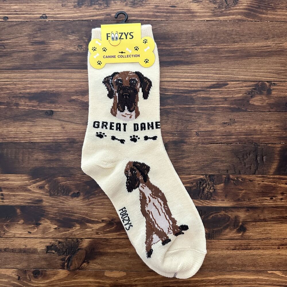 NWT Foozys Crew Length Great Dane Dog Design Socks Women's One Size
